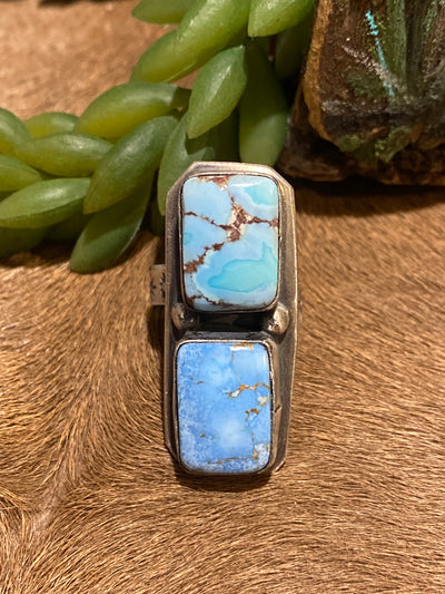 Midland Double Golden Hills Turquoise Sterling Rings - Adjustable