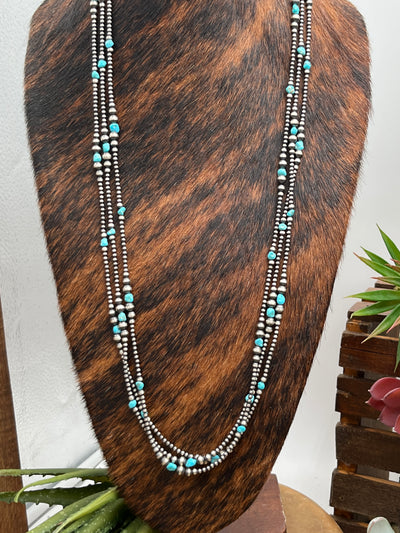 Dresden Sterling Varied Navajo & Tumbled Turquoise Necklace - 36"
