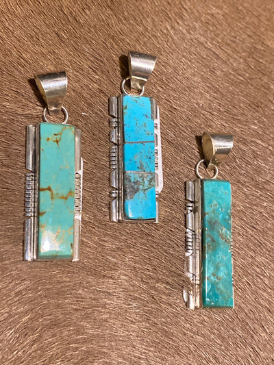 Amon Notched Sterling Flat Rectangle Turquoise Pendant