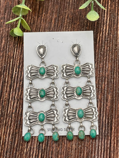 Evelyn Triple Linked Bow Sterling Earrings - Turquoise