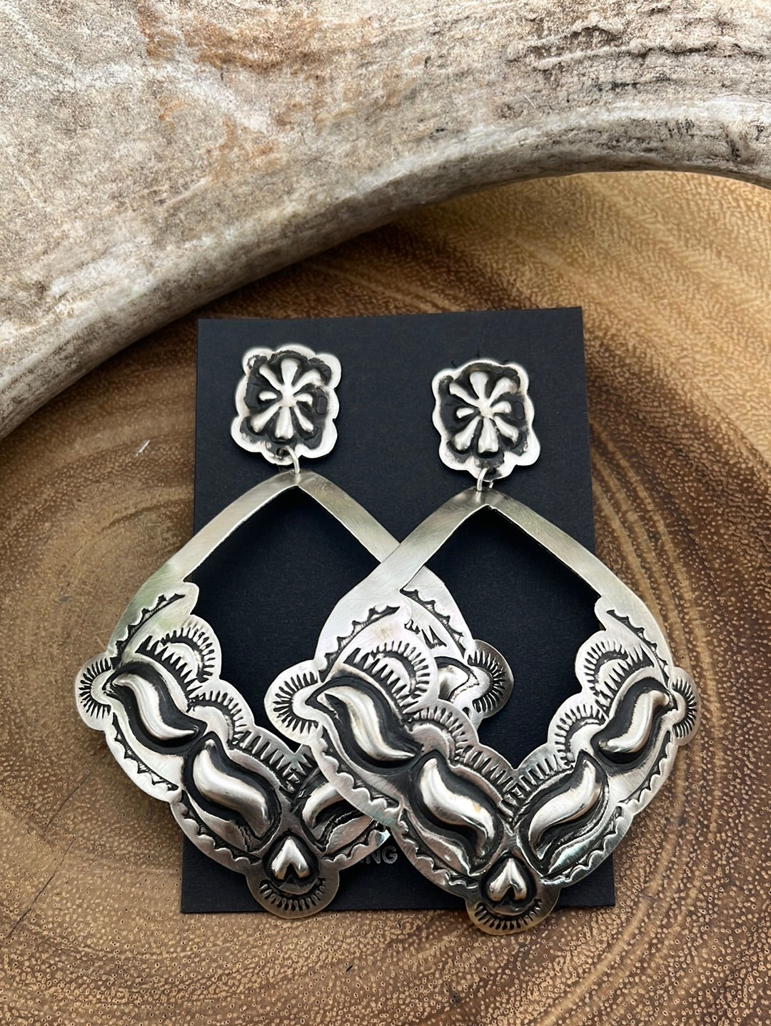 Oralia Post Diamond Drop Concho Earrings - 3"