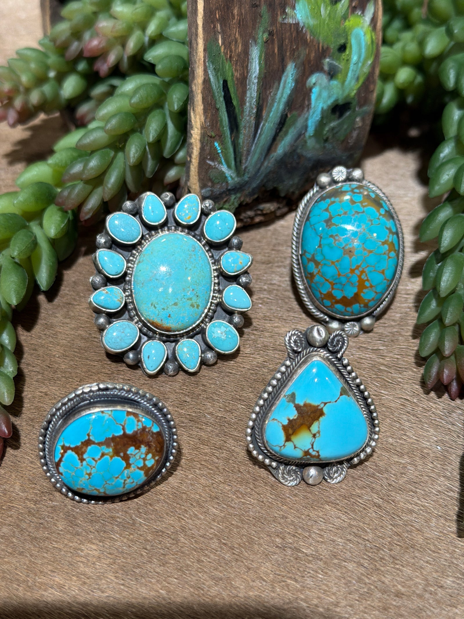 Cedric Assorted #8 Turquoise Sterling Rings - Adjustable