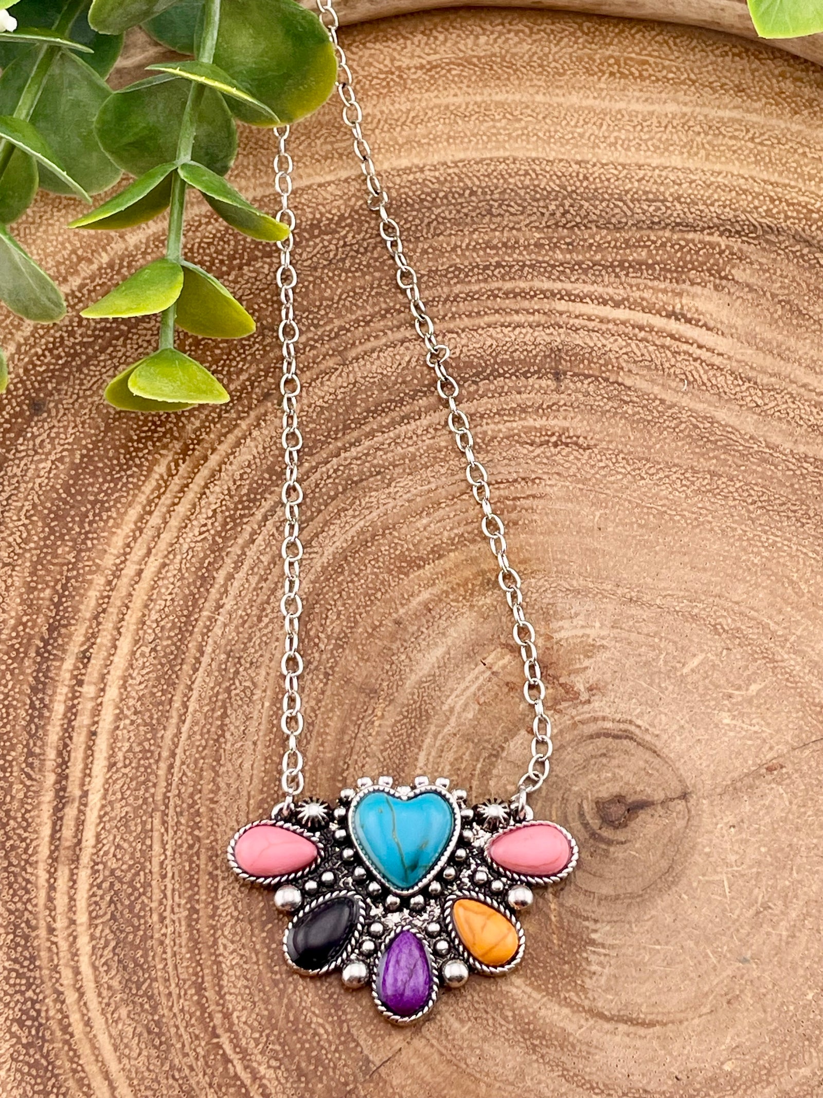 Darcy Multicolor Half Circle Heart & Teardrop Fashion Necklace - 18"