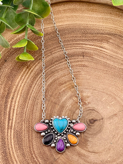 Darcy Multicolor Half Circle Heart & Teardrop Fashion Necklace - 18"