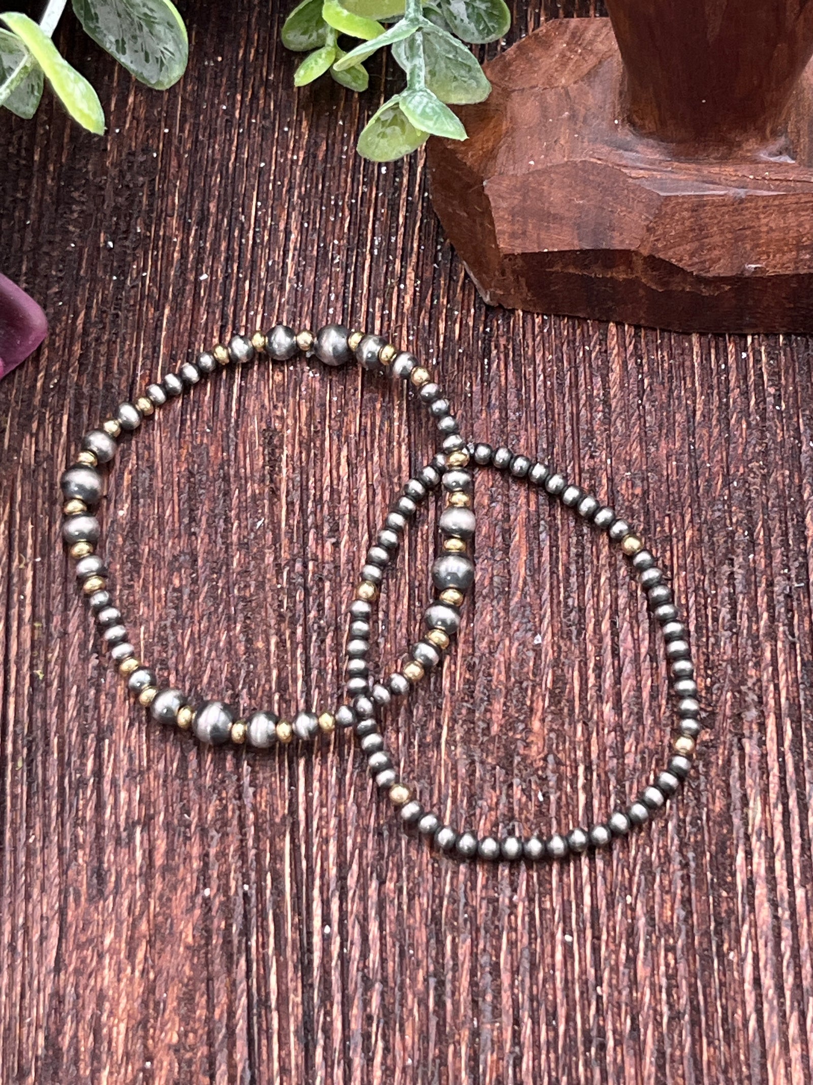Rosalind Navajo Pearl & Gold Bead Stretch Bracelets 3mm/Varied