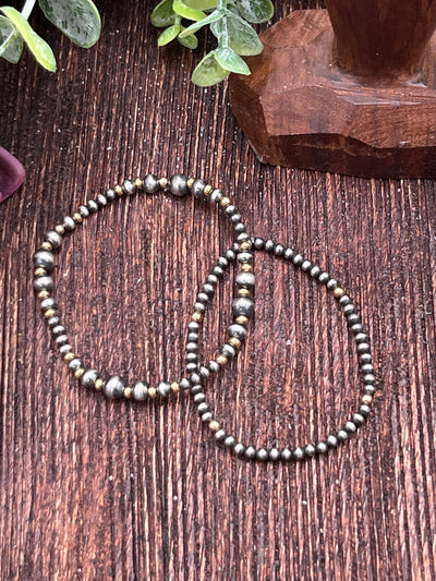 Rosalind Navajo Pearl & Gold Bead Stretch Bracelets 3mm/Varied