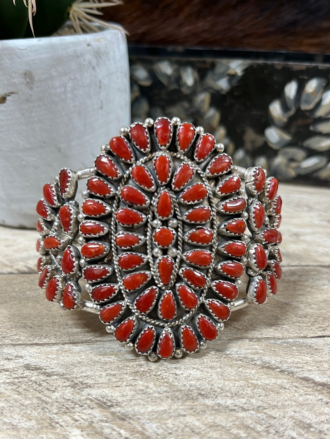 West Nueces Coral & Sterling Silver Statement Cuff