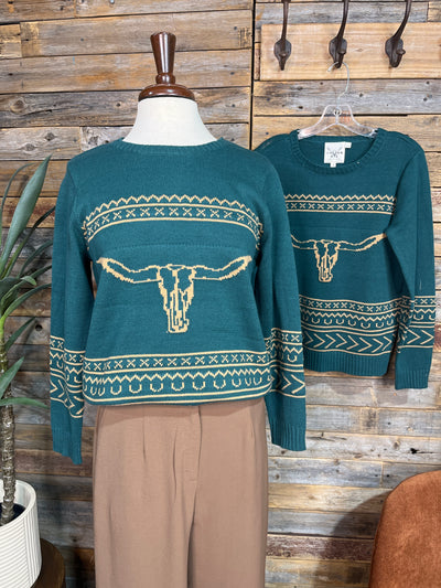 Cowtown Longhorn Sweater - Spruce