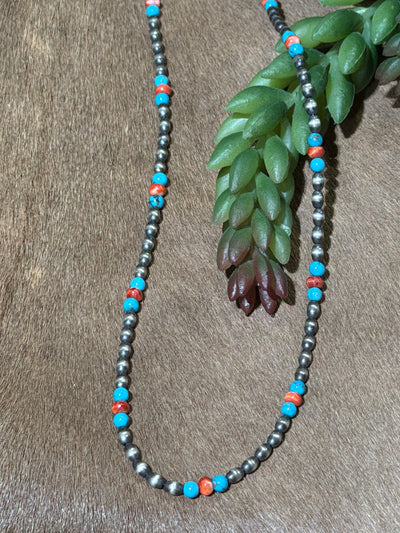 Gloriana Sterling Torpedo Bead Turquoise Spiny Necklace - 18"