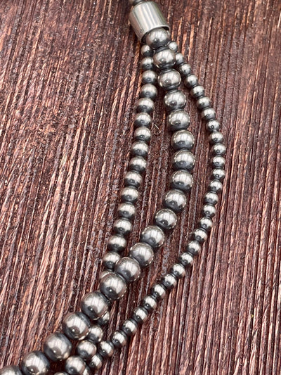 Triple Strand Sterling Navajo Necklace - 5, 6, 8mm