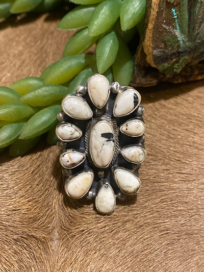 Trena White Buffalo Cluster Ring - Adj