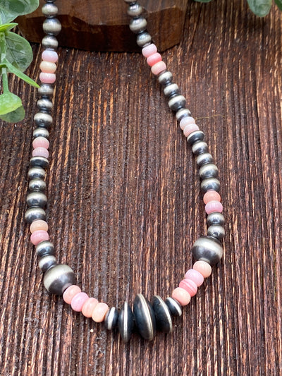 Liza Stone Bead Sterling Navajo Pearl & Center Saucers Necklace - 18"