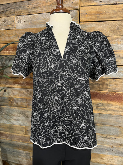 Malorie Black Ruffle Collar Blouse