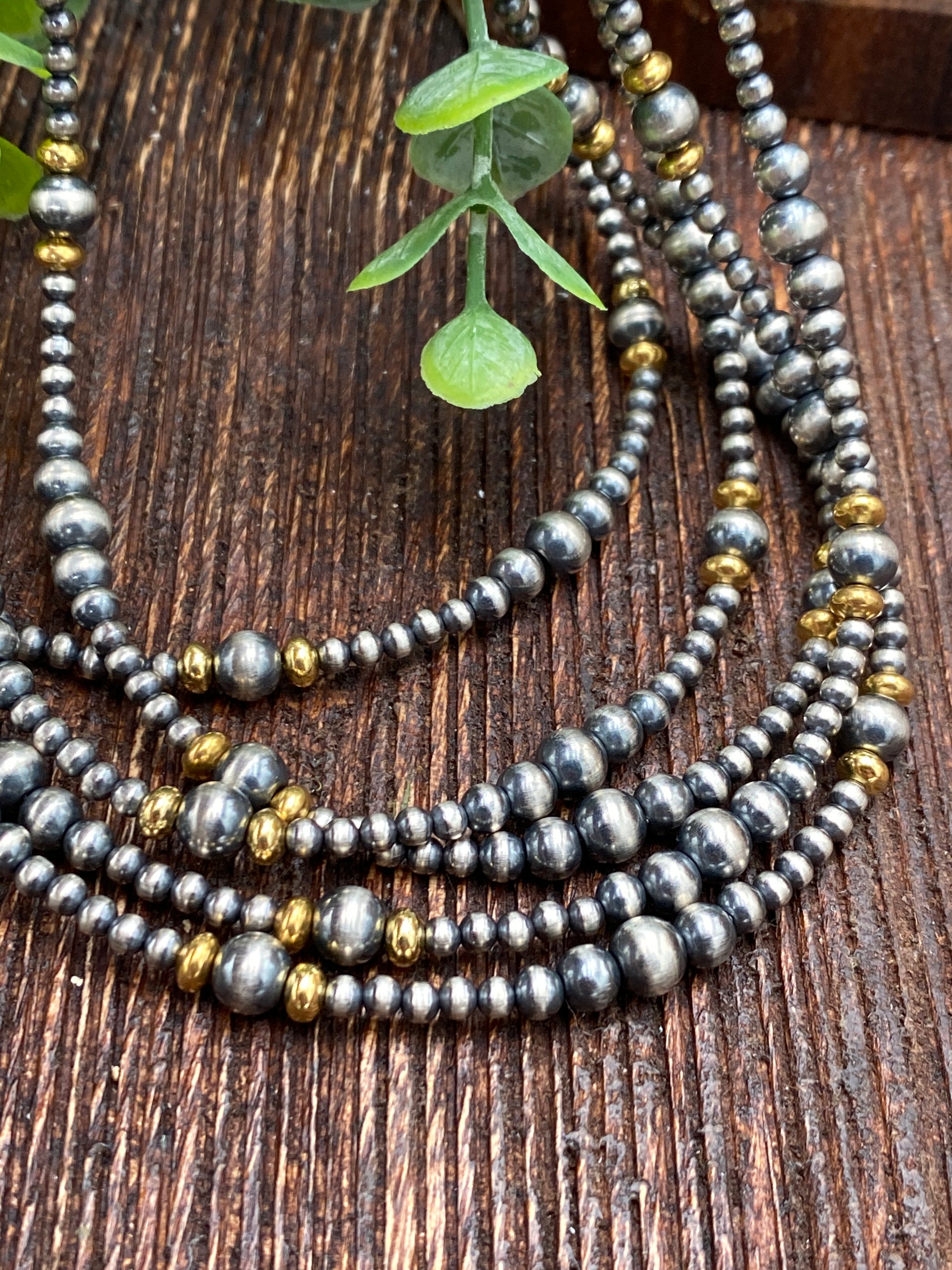 Kent Varied Sterling Silver & Gold Navajo Necklace - 18"