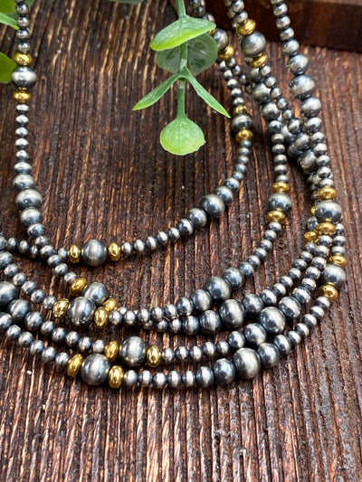 Kent Varied Sterling Silver & Gold Navajo Necklace - 18"