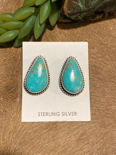 Harvest Roped Sterling Royston Turquoise Stud Earrings