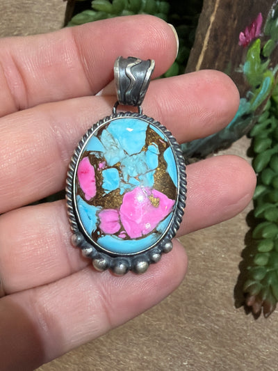 Moriah Cotton Candy Turquoise Sterling Oval Pendant