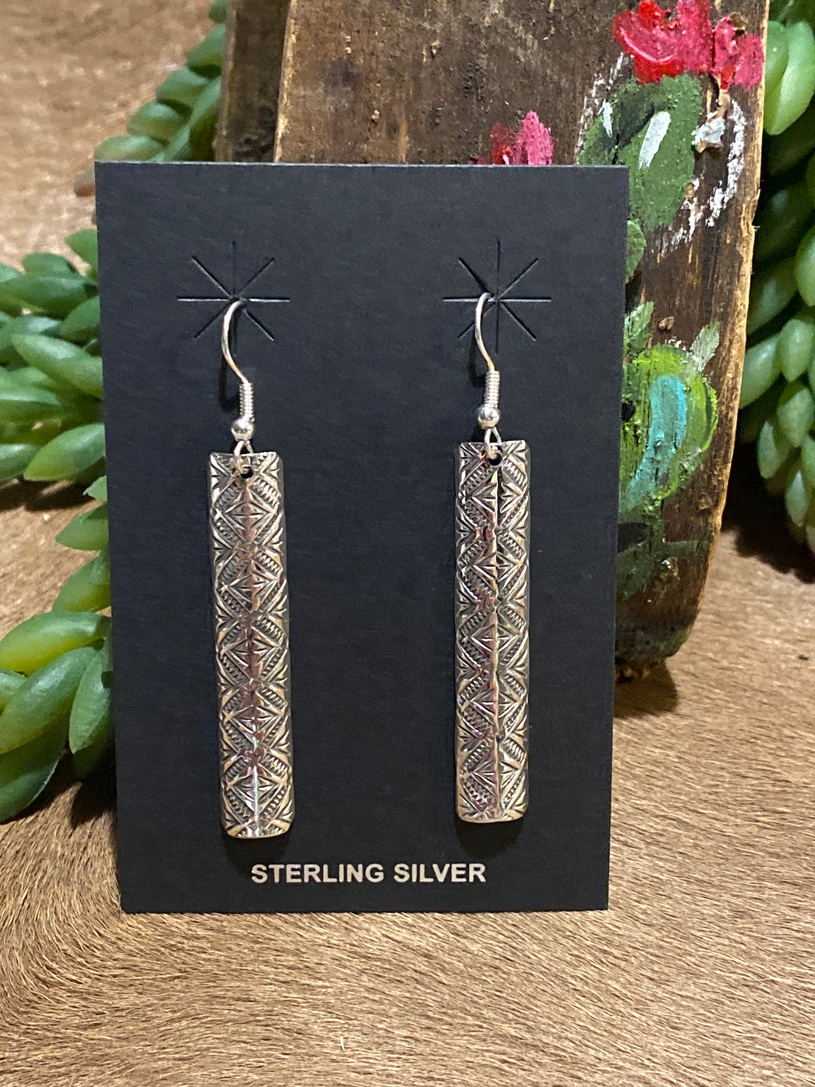 Nova Stamped Bar Sterling Earrings - 2"
