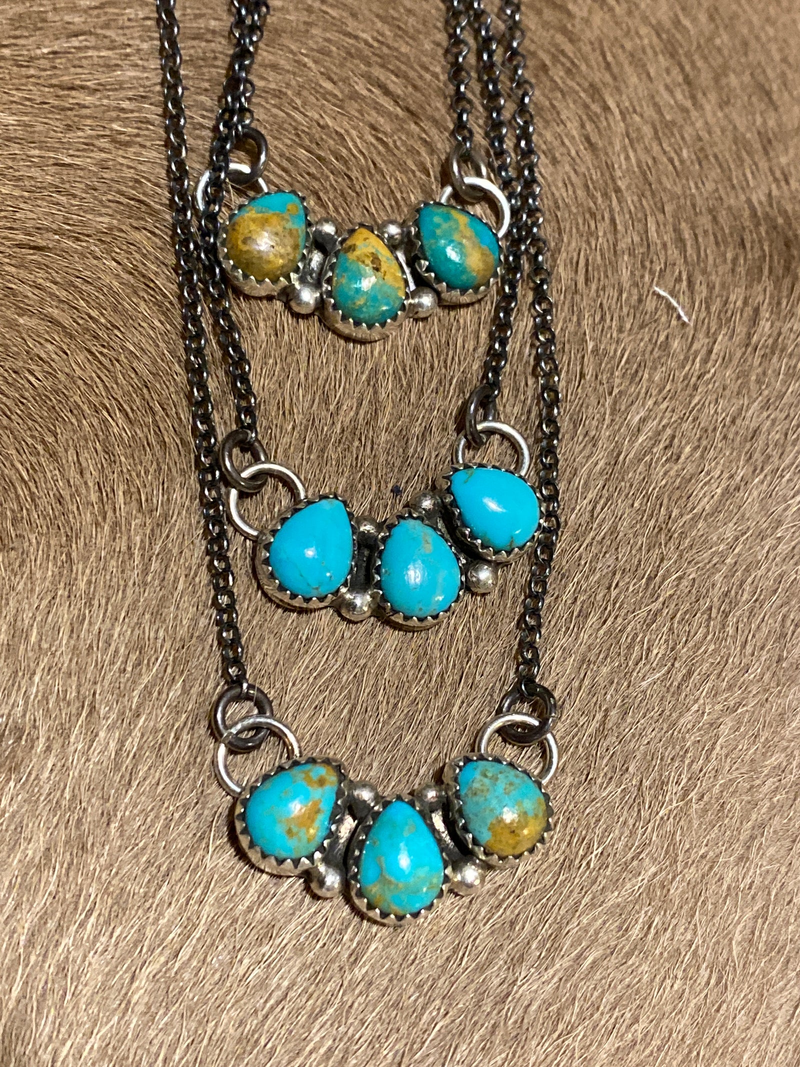 Cider Sterling Triple Teardrop Turquoise Necklace - 16"