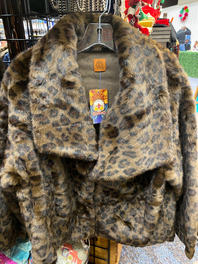 Leopard Wide Lapel Faux Fur Jacket