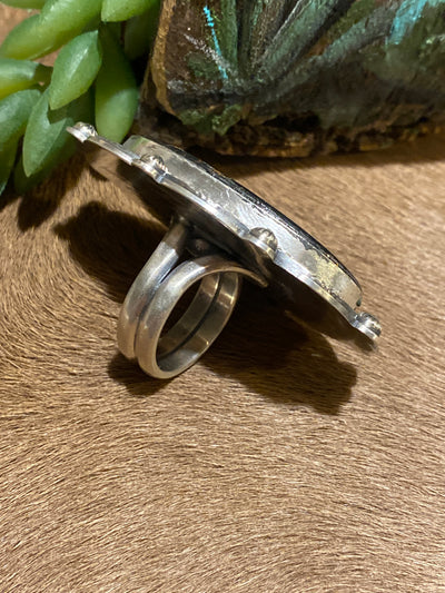 Marshall Sterling Black Jack Turquoise Stone Ring - Adjustable