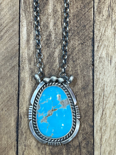 Airdrie Sterling Link Chain Notch Framed Kingman Teardrop Pendant - 16"