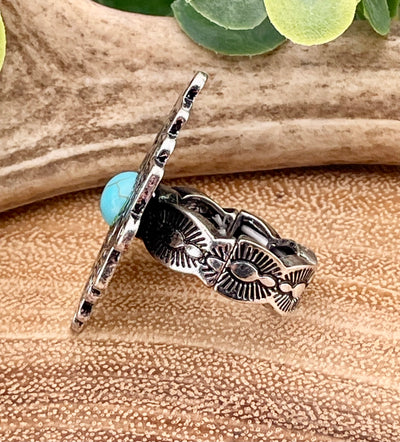 Whitney Fashion Aztec Concho Stretch Ring - Turquoise