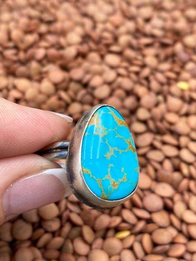 Brittania Sterling Double Band Turquoise Teardrop Ring - size 10.5