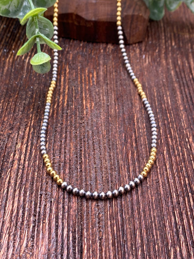 Basil 2mm Sterling Silver & Gold Navajo Necklace - 18"