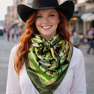35X35"  Green Floral Paisley Wild Rag/Scarf WR174