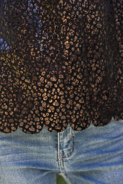 37384 Scalloped Hem Leopard Textured Top