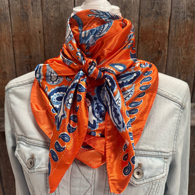 35X35" Orange and Blue Paisley Wild Rag