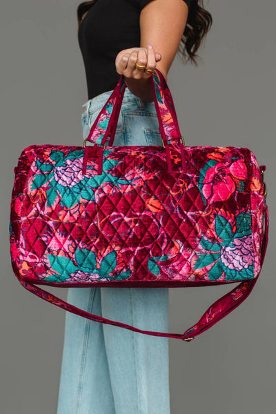 Burgundy & Multicolored Floral Duffel