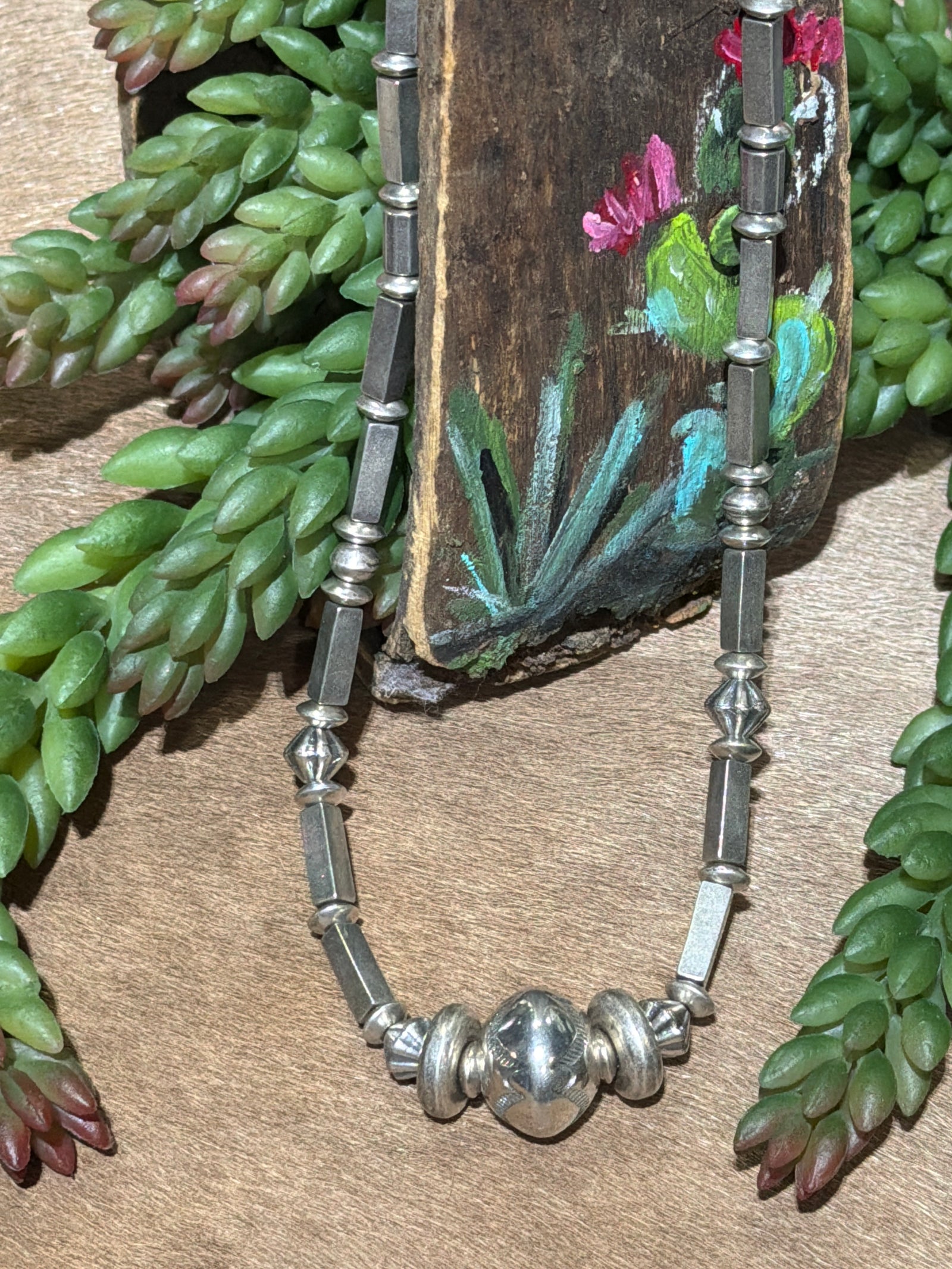 Hiram Rectangle Varied Sterling Bead Necklace - 18"