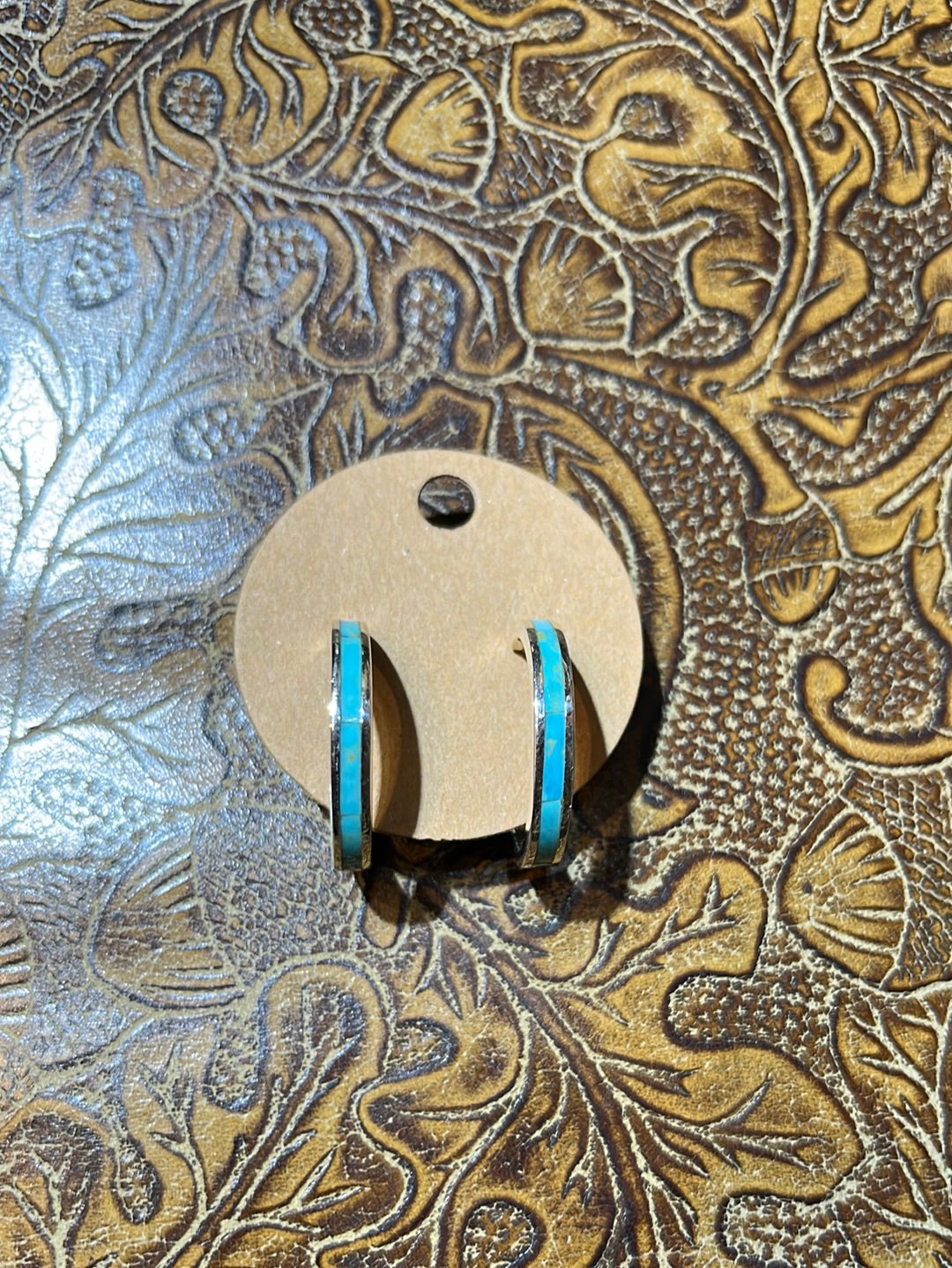 Gifford Slim Turquoise Inlay Hoop Earrings - 1.15"