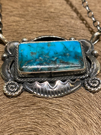 Mistletoe Heights Sterling Framed Turquoise Rectangle Necklace - 16"