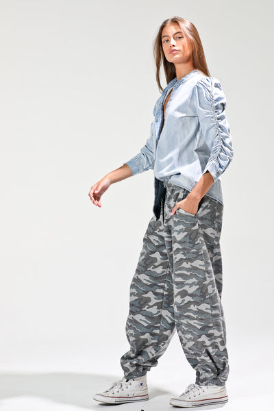 Camo Printed Barrel Pants
