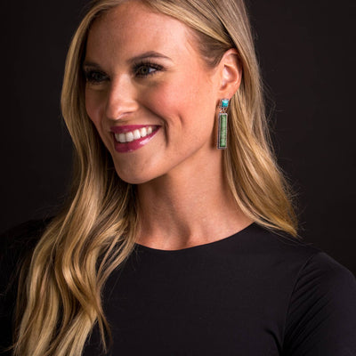 Green Bar Earring On Turquoise Square Post