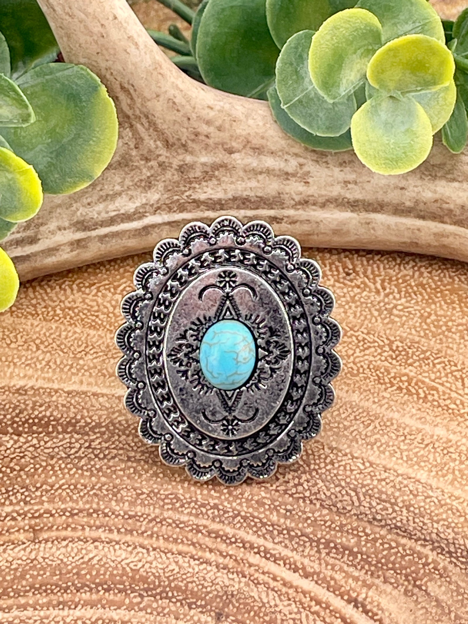 Aldridge Fashion Oval Concho Stretch Ring - Turquoise
