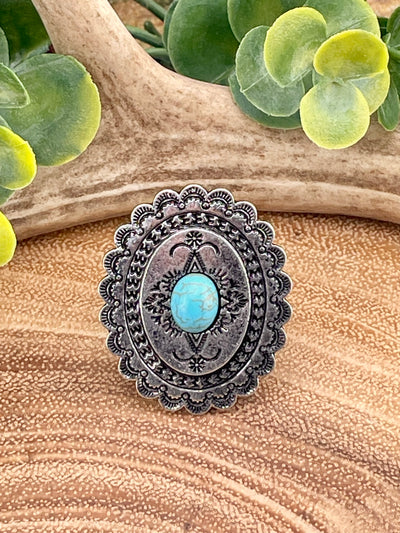 Aldridge Fashion Oval Concho Stretch Ring - Turquoise
