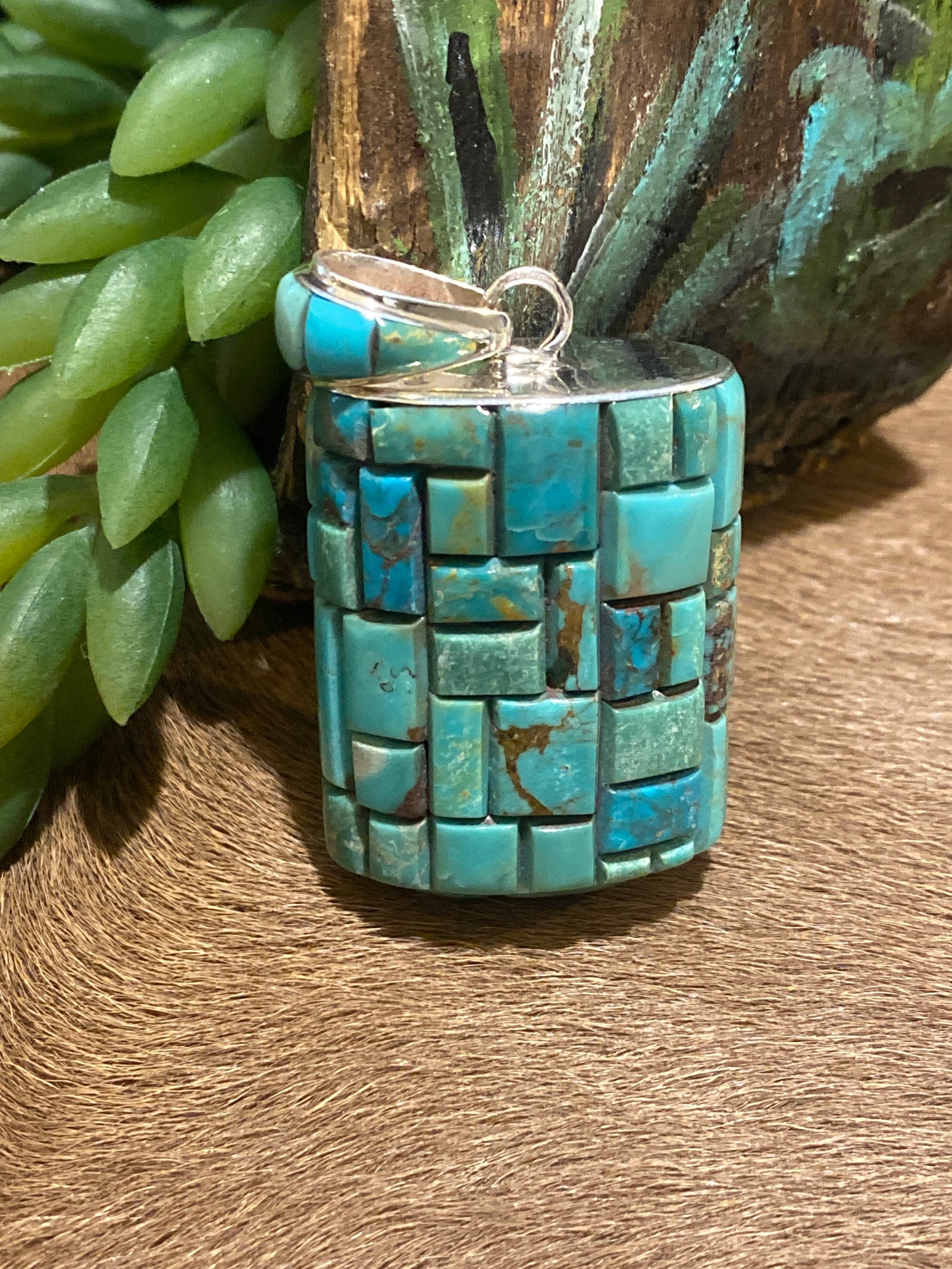 Wishing Well Inlaid Turquoise Sterling Pendant