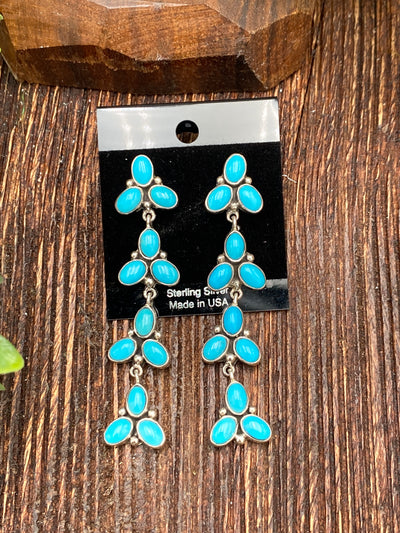 Davisson Turquoise Long Linked Sterling Earrings - Turquoise