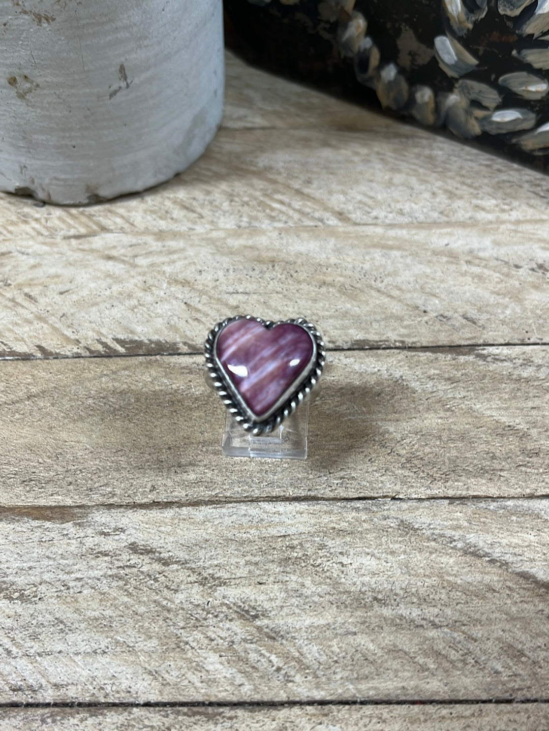 Purple Spiny & Sterling Silver Heart  Ring