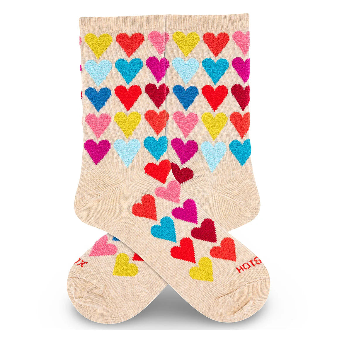 Women's Fuzzy Hearts Crew Socks - Natural