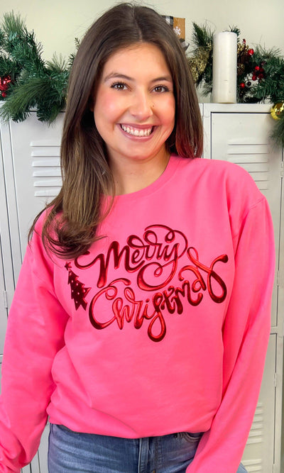 Merry Christmas Metallic Puff Graphic Sweatshirt