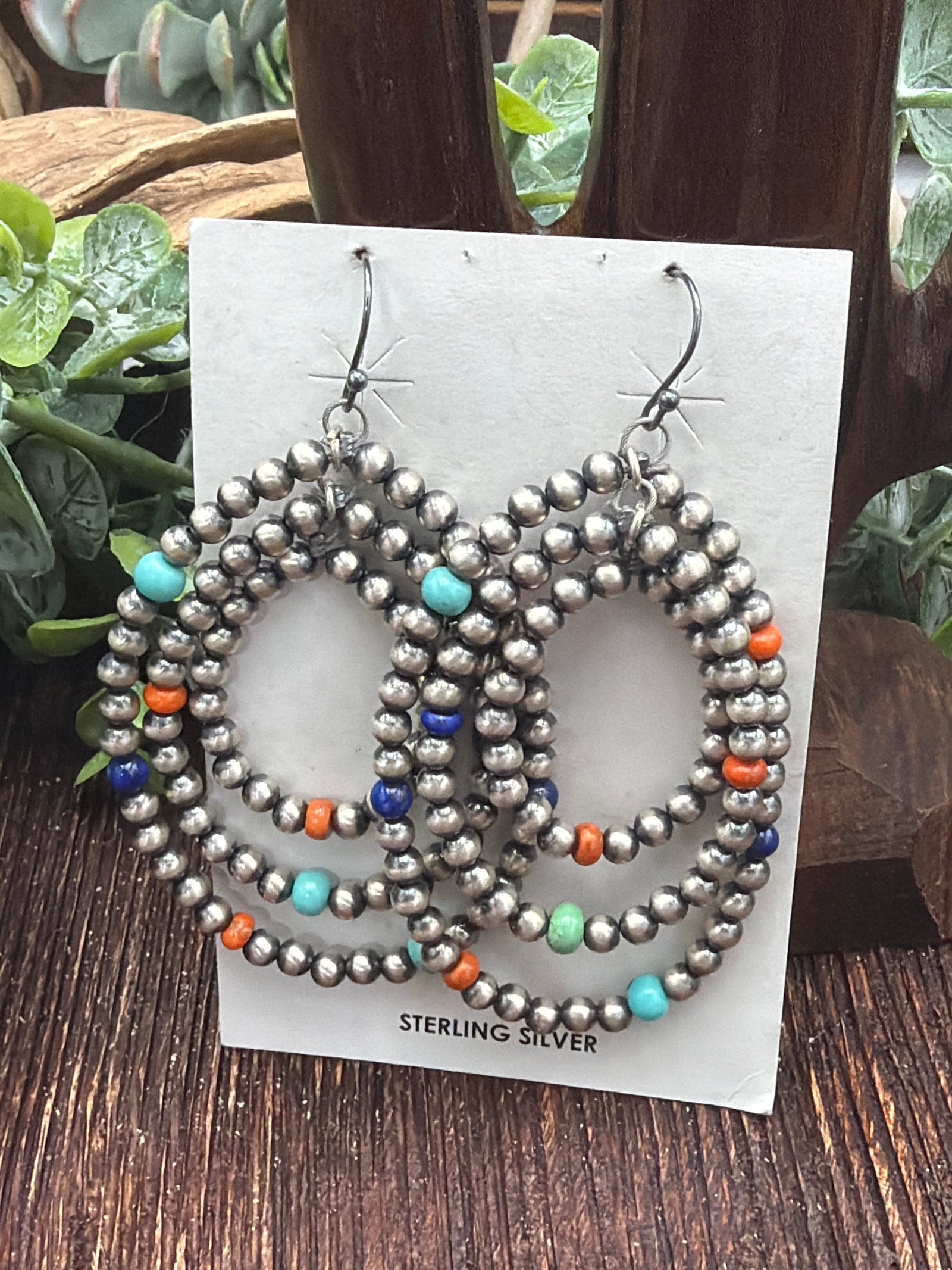 Klifton Sterling 4mm Navajo & Bead Triple Hoop Earrings - Multi