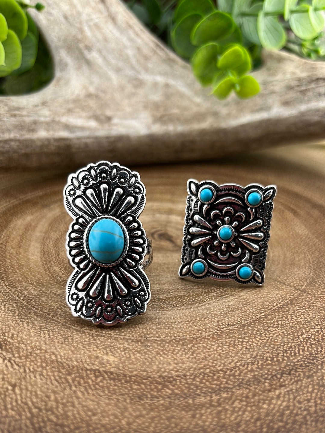 Lender Curved Stamped Fashion Cuff Ring - Turquoise