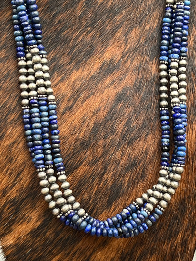 Stanley Navajo Pearl & Lapis 4 Strand Necklace - 30"