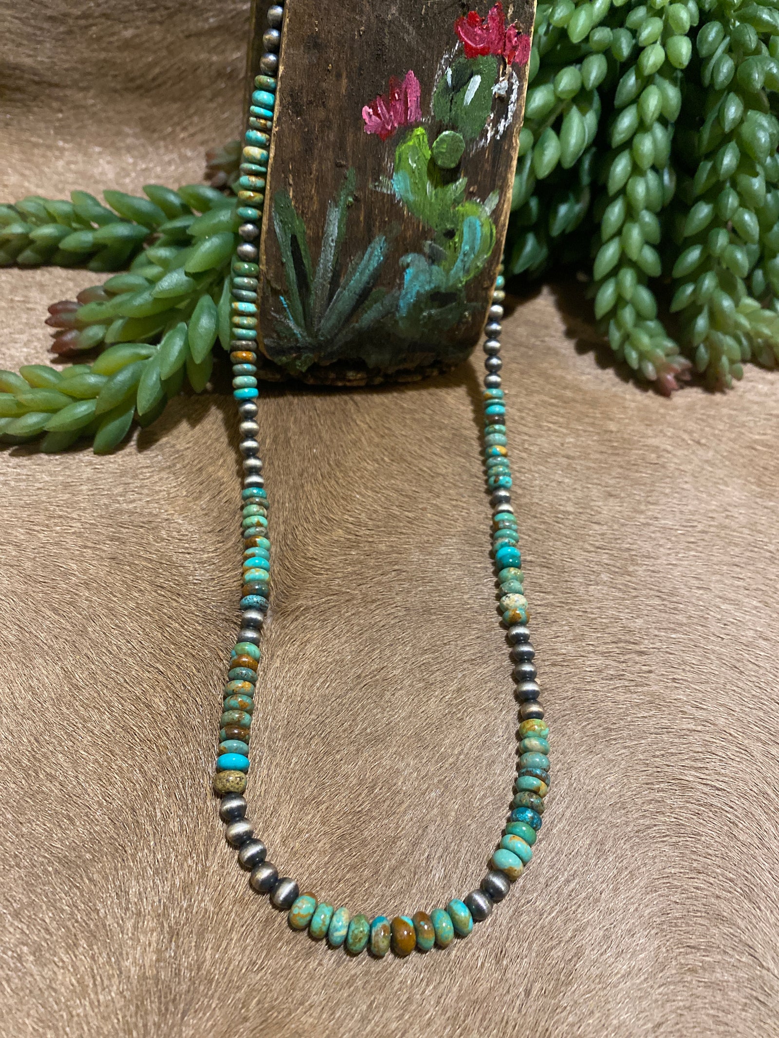 Carder Turquoise Saucer & Navajo Pearl Necklace - 24'
