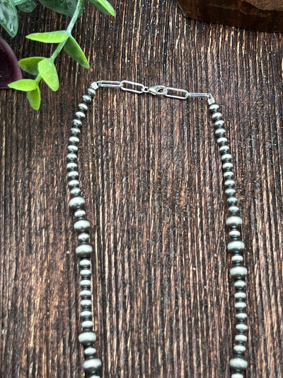 Katie Varied Navajo Loop Necklace With Flower Stamped Rectangle Bead - 16"